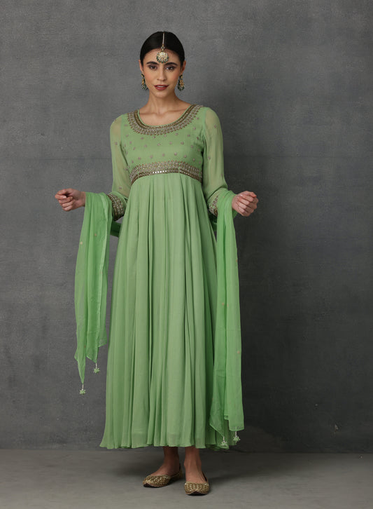 SP-05C GREEN EMBROIDERED ANARKALI SET