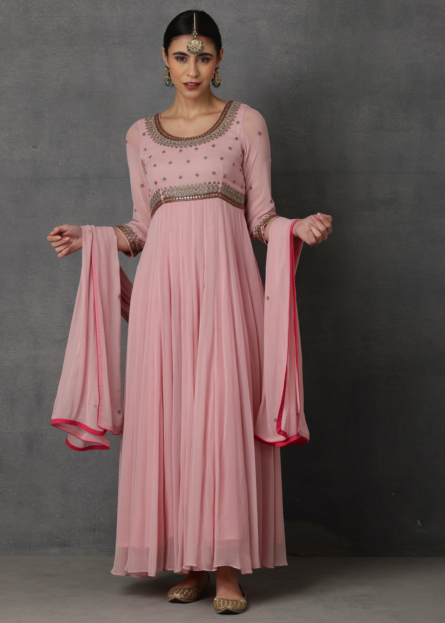 SP-05B BABY PINK EMBROIDERED ANARKALI SET