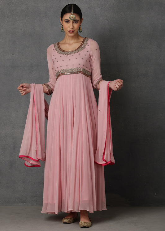 SP-05B BABY PINK EMBROIDERED ANARKALI SET