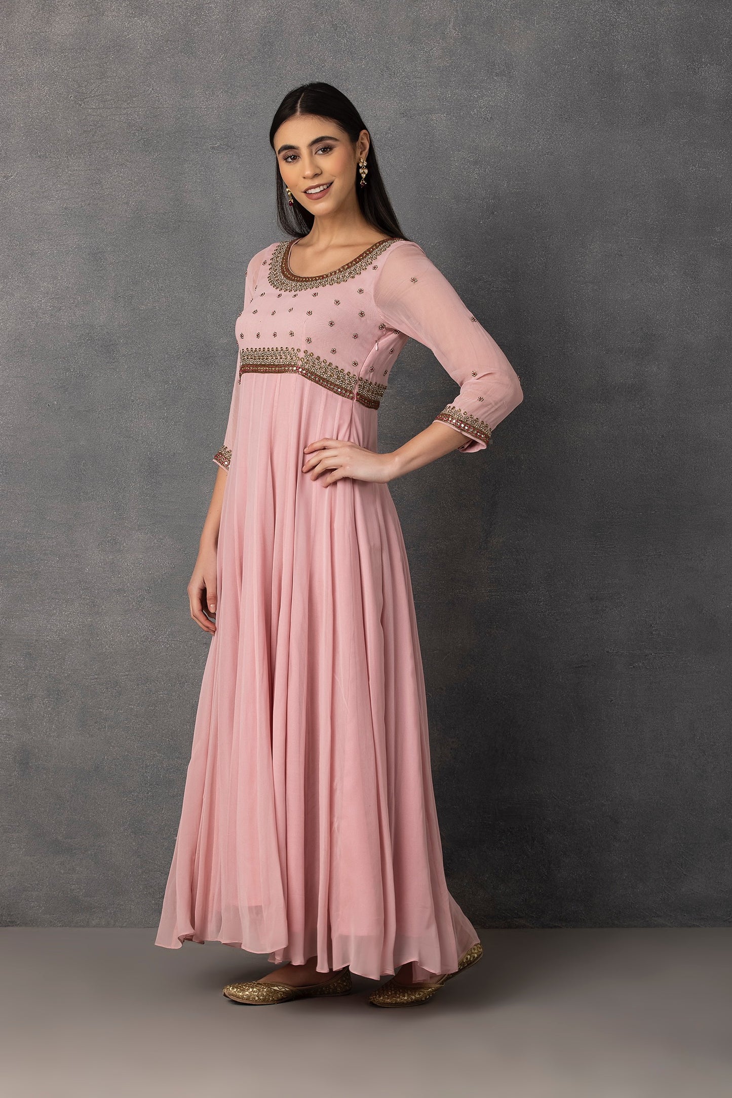 SP-05B BABY PINK EMBROIDERED ANARKALI SET