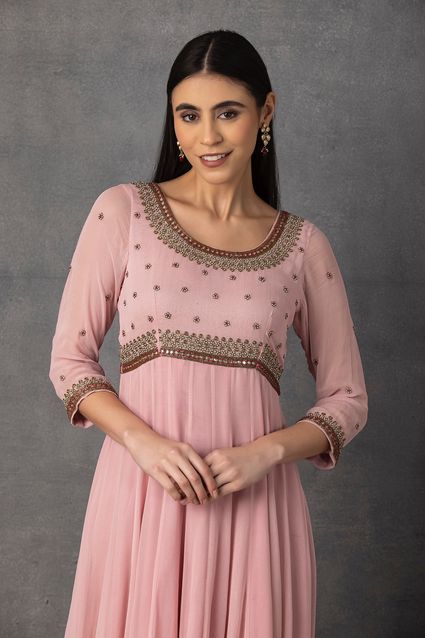 SP-05B BABY PINK EMBROIDERED ANARKALI SET