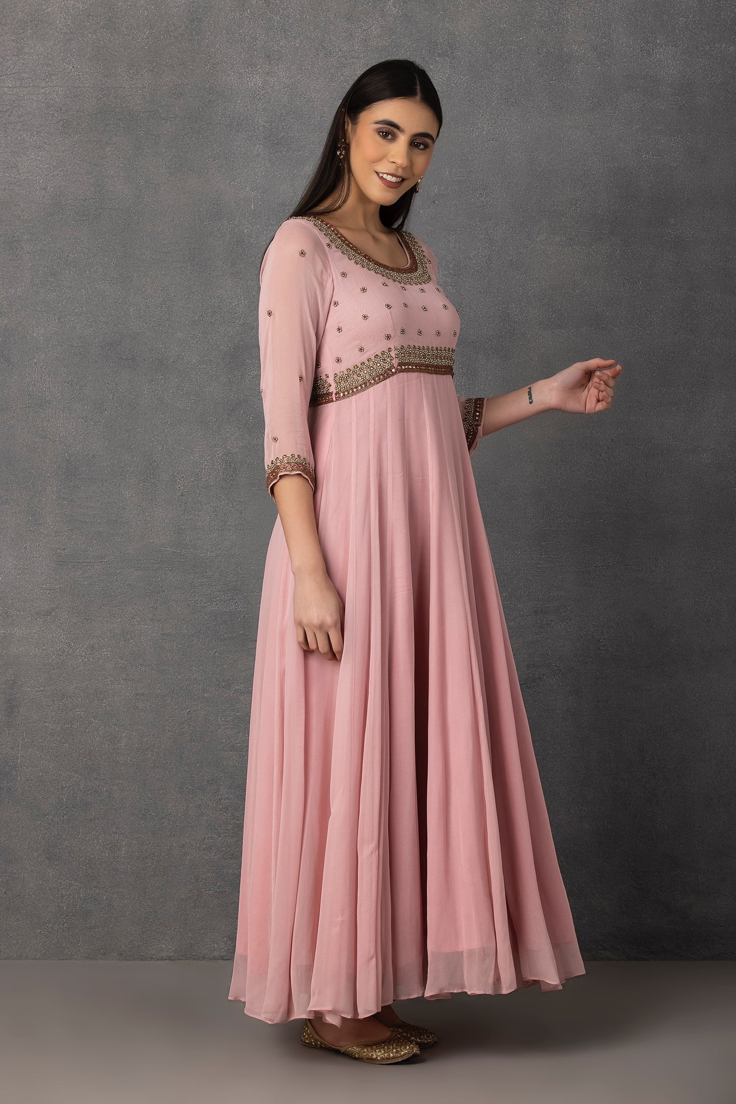 SP-05B BABY PINK EMBROIDERED ANARKALI SET