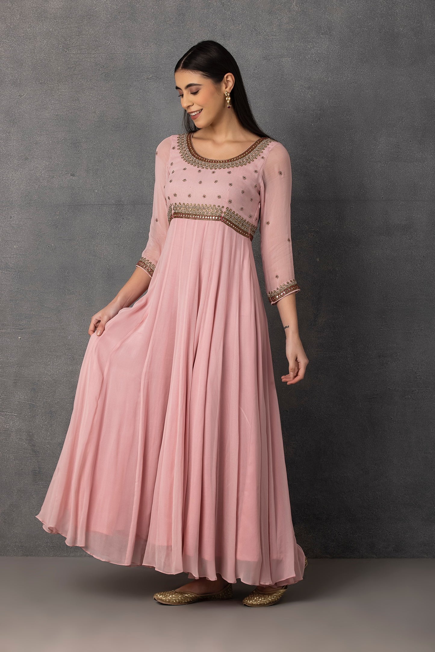 SP-05B BABY PINK EMBROIDERED ANARKALI SET