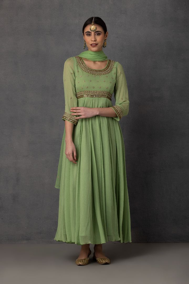 SP-05C GREEN EMBROIDERED ANARKALI SET