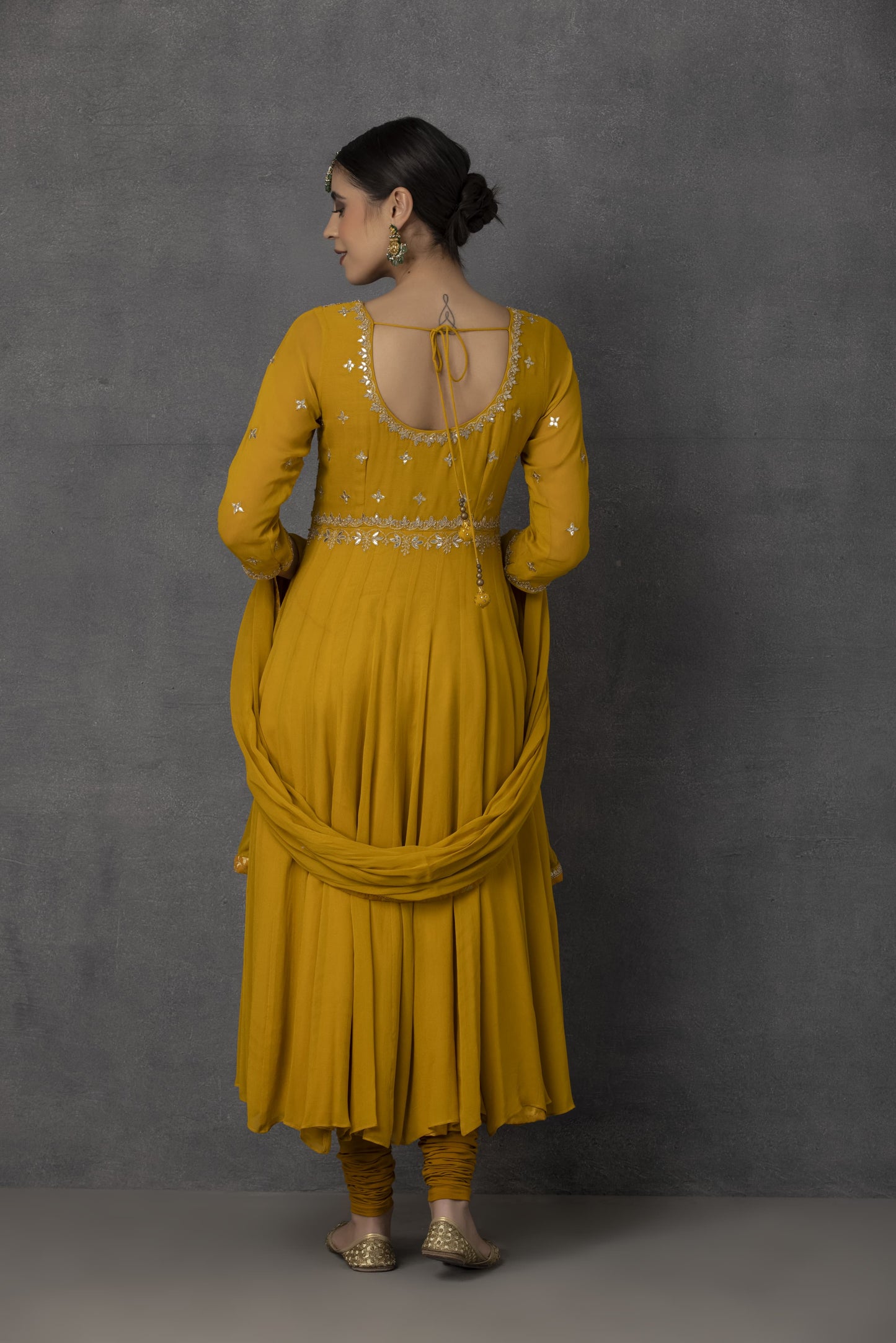 SP-01B YELLOW EMBROIDERED ANARKALI SET