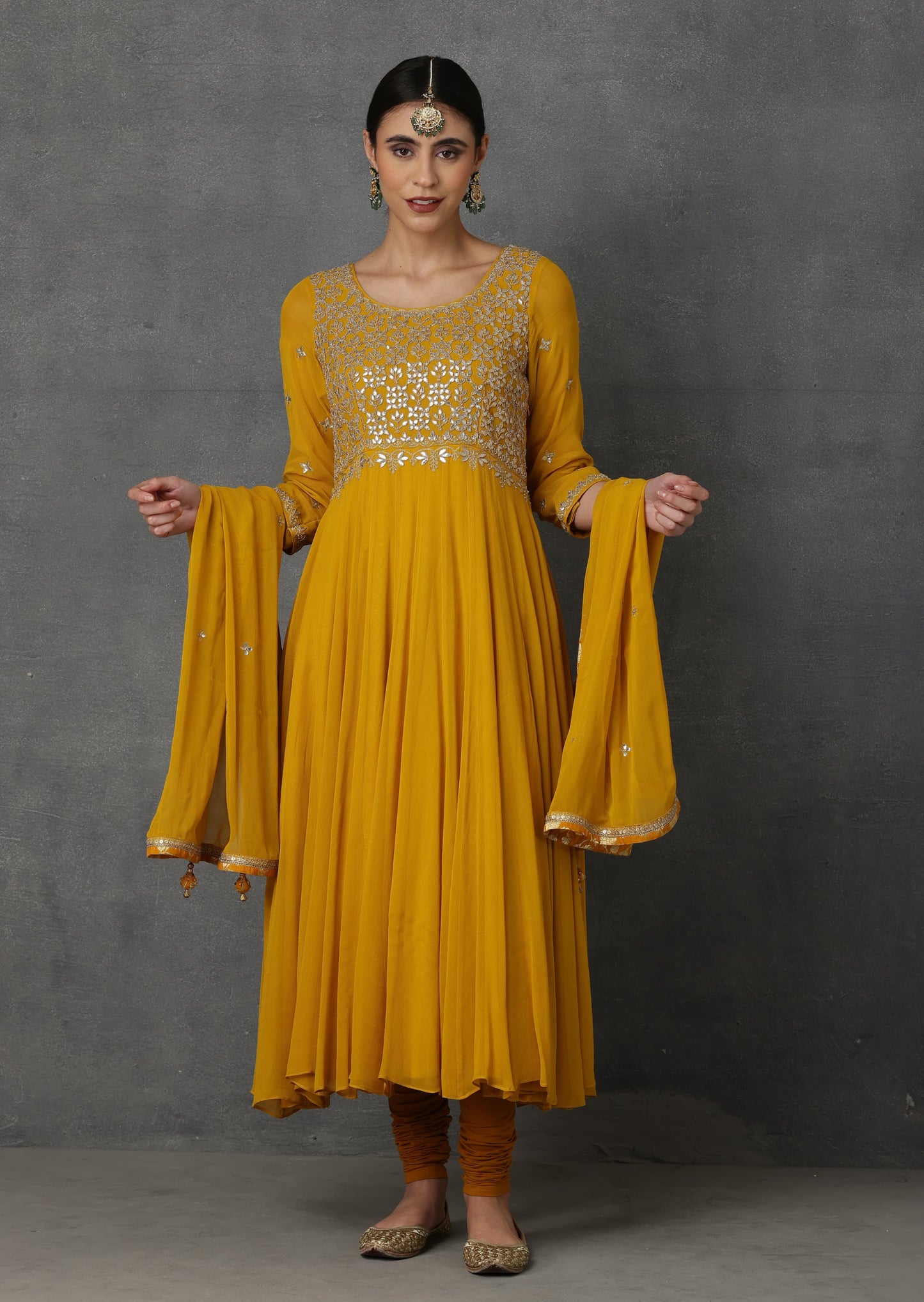 SP-01B YELLOW EMBROIDERED ANARKALI SET