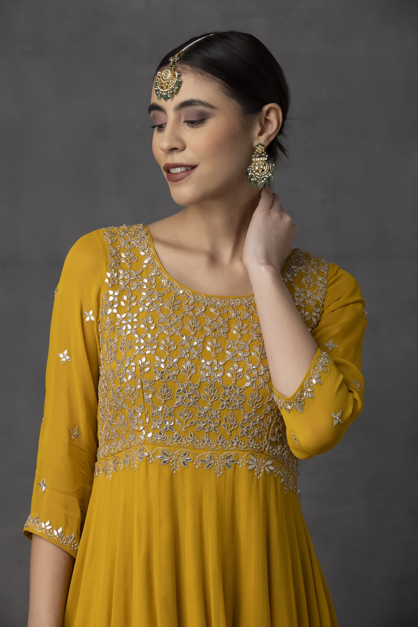 SP-01B YELLOW EMBROIDERED ANARKALI SET