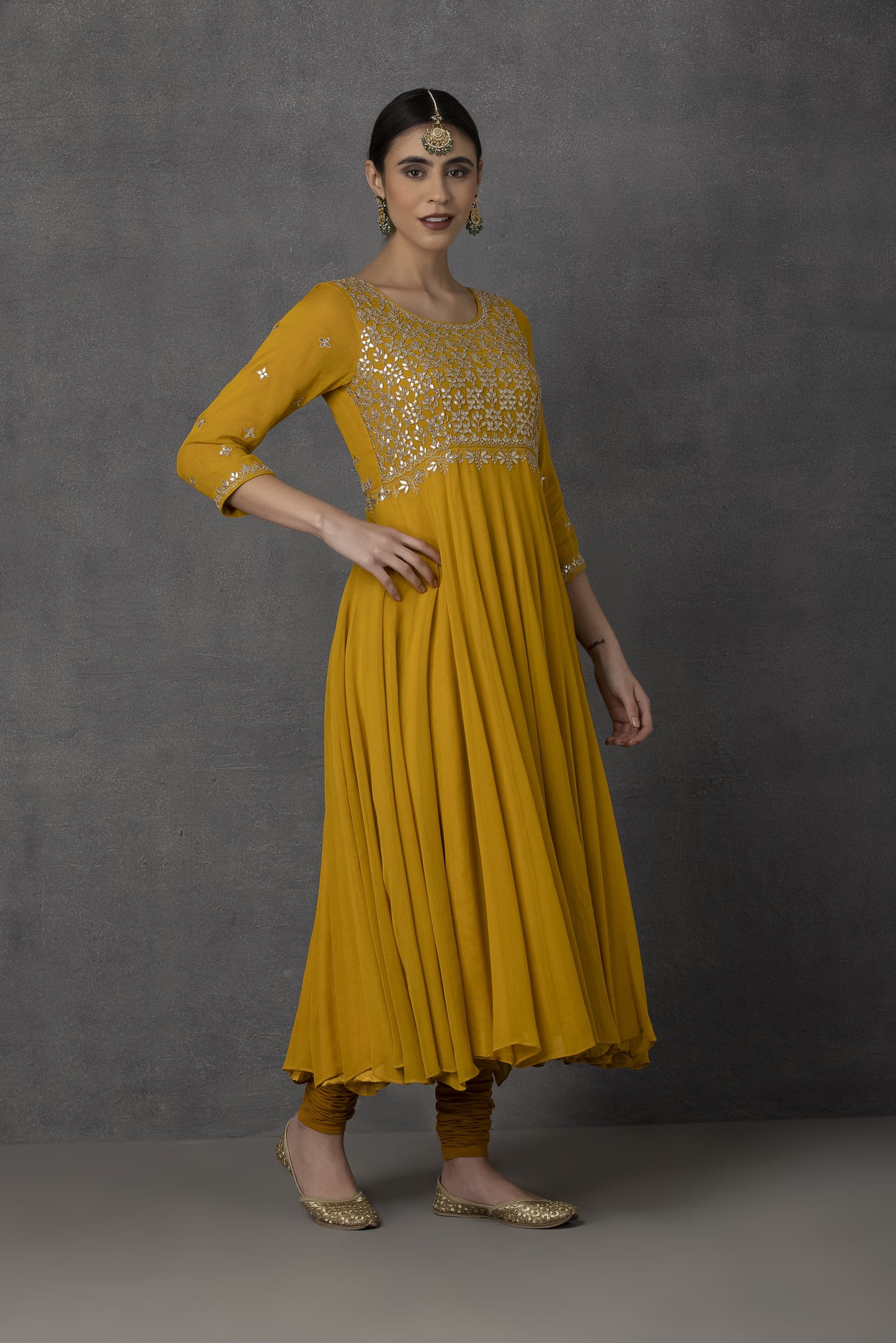 SP-01B YELLOW EMBROIDERED ANARKALI SET