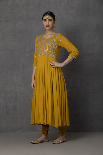 SP-01B YELLOW EMBROIDERED ANARKALI SET