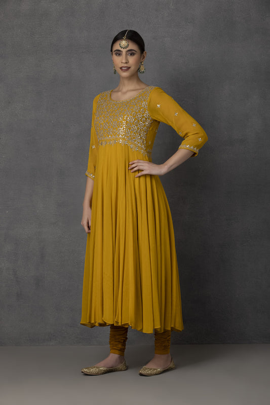 SP-01B YELLOW EMBROIDERED ANARKALI SET