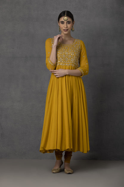SP-01B YELLOW EMBROIDERED ANARKALI SET