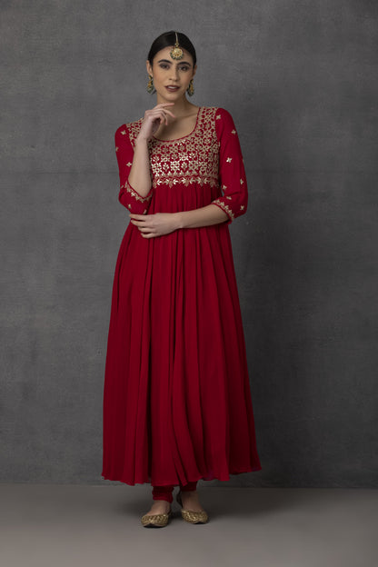 SP-01 RED EMBROIDERED ANARKALI SET
