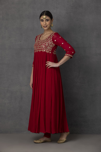 SP-01 RED EMBROIDERED ANARKALI SET