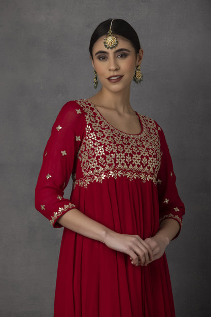 SP-01 RED EMBROIDERED ANARKALI SET