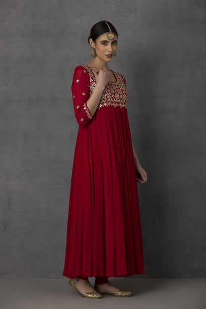 SP-01 RED EMBROIDERED ANARKALI SET