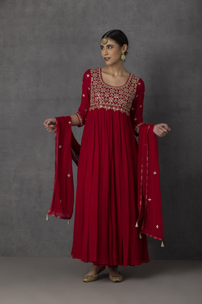 SP-01 RED EMBROIDERED ANARKALI SET