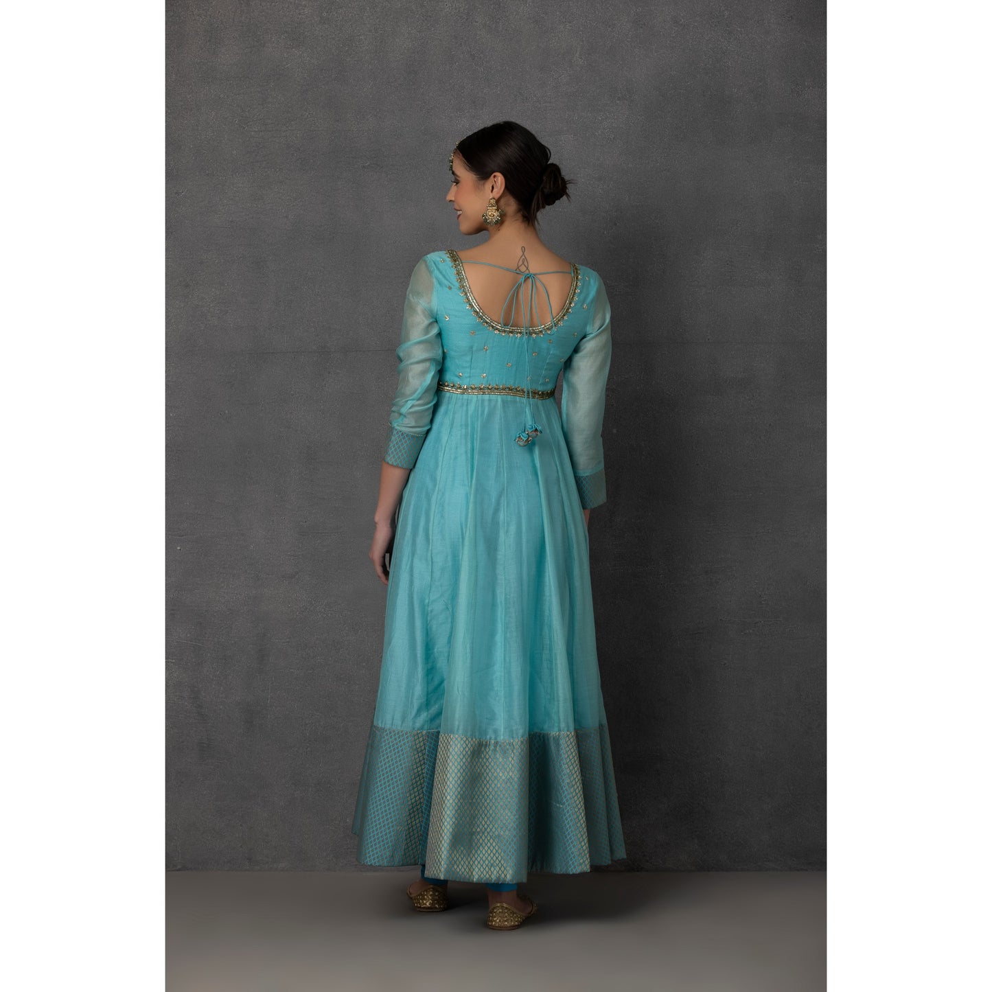 SP-10C SKY BLUE EMBROIDERED ANARKALI SET