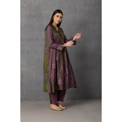 M10-12 WINE GOLDEN KHADI EMBROIDERED KURTA COMES ALONG WITH PANTS AND DUPATTA