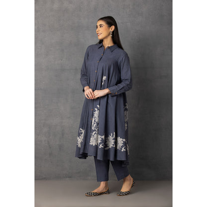 M9-09 GRAY SOFT KHADI PRINTED ASYMMETRICAL TUNIC SET