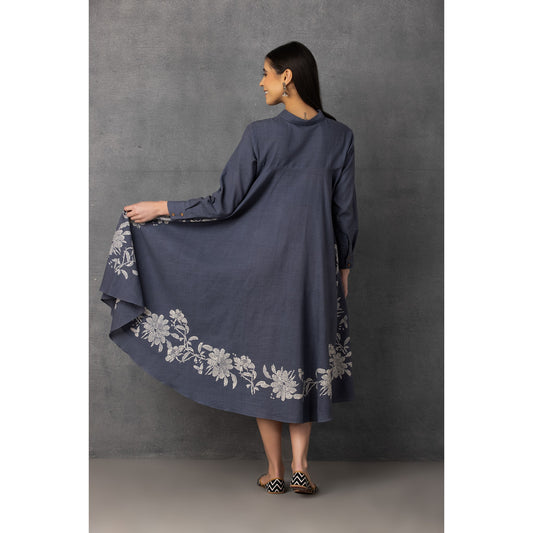 M9-09 GRAY SOFT KHADI PRINTED ASYMMETRICAL TUNIC SET