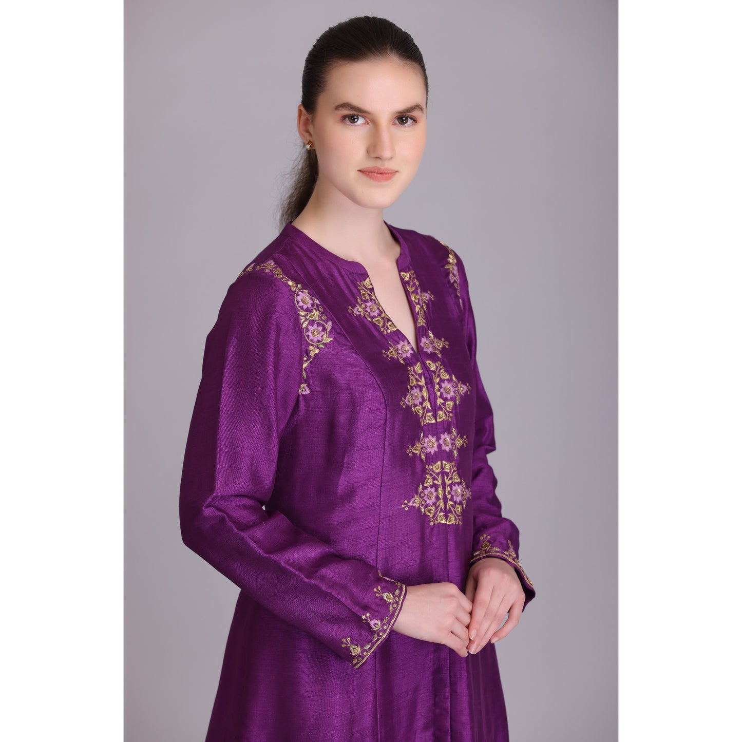 M3-03A PURPLE EMBROIDERED KURTA SET