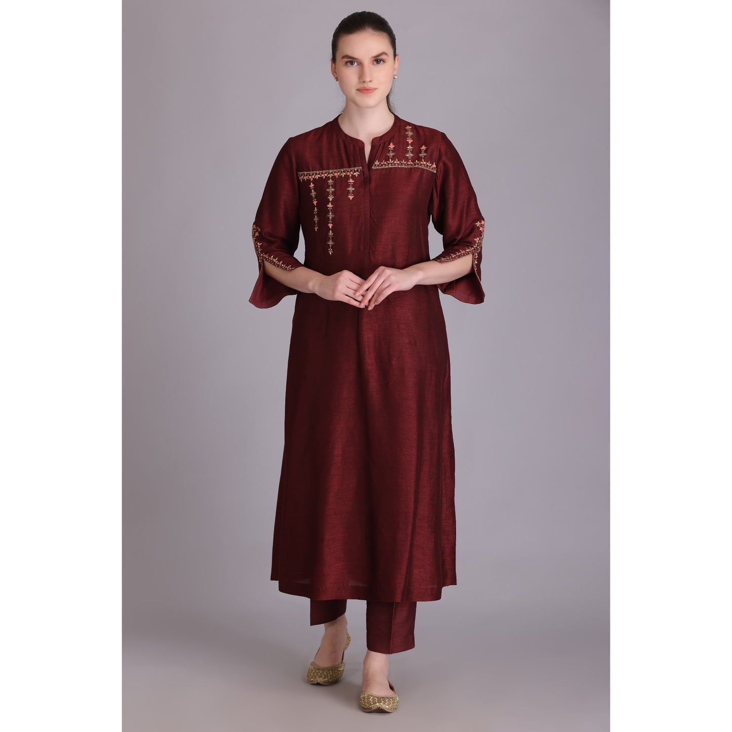 M3/07 BROWN BERRY EMBROIDERED KURTA SET