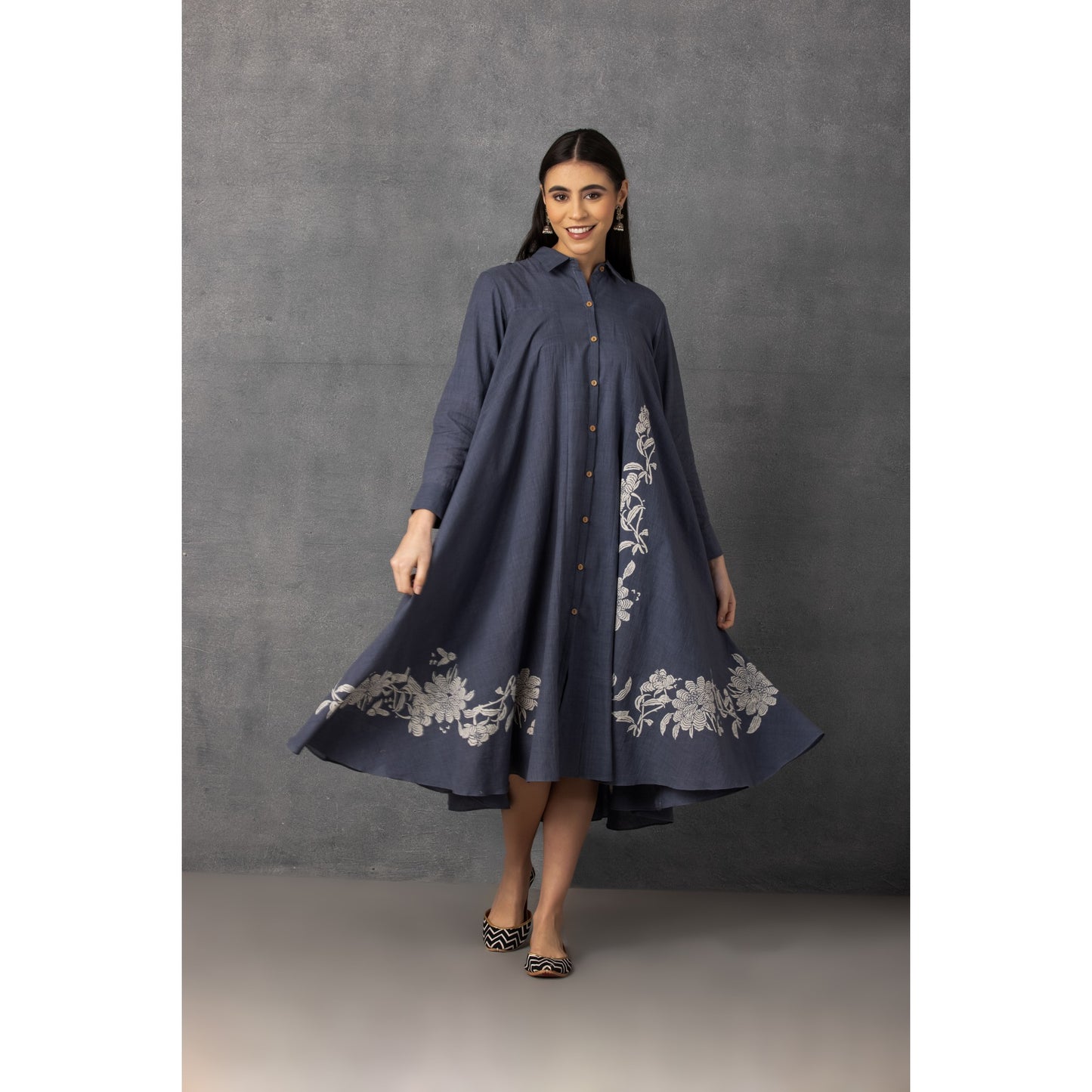 M9-09 GRAY SOFT KHADI PRINTED ASYMMETRICAL TUNIC SET