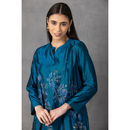 M10-13 DARK BLUE GOLDEN KHADI EMBROIDERED KURTA COMES ALONG WITH PANTS AND DUPATTA