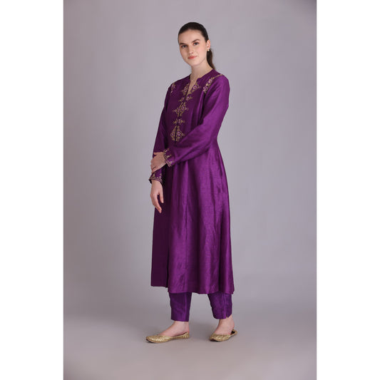 M3-03A PURPLE EMBROIDERED KURTA SET