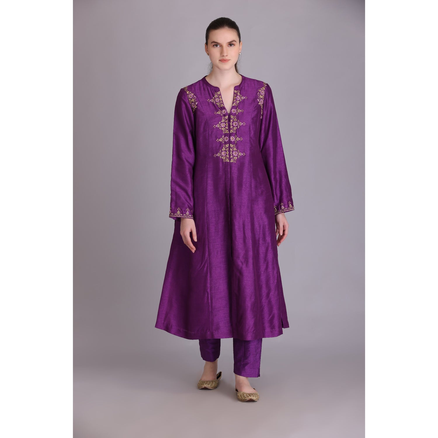 M3-03A PURPLE EMBROIDERED KURTA SET