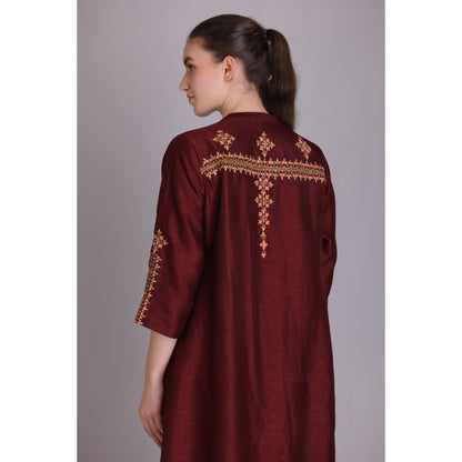 M3/07 BROWN BERRY EMBROIDERED KURTA SET