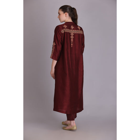 M3/07 BROWN BERRY EMBROIDERED KURTA SET