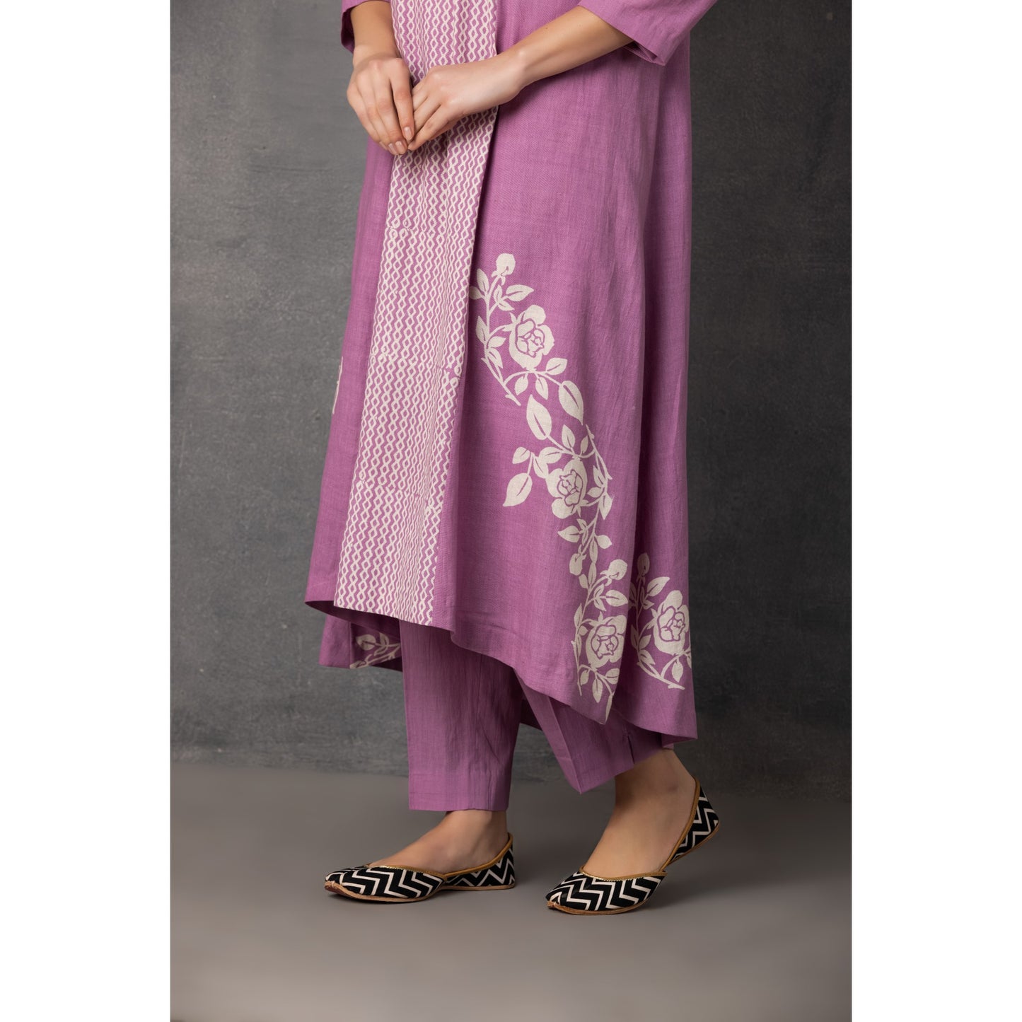 M9-06 LAVENDER SOFT KHADI PRINTED ASYMMETRICAL TUNIC SET