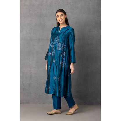 M10-13 DARK BLUE GOLDEN KHADI EMBROIDERED KURTA COMES ALONG WITH PANTS AND DUPATTA