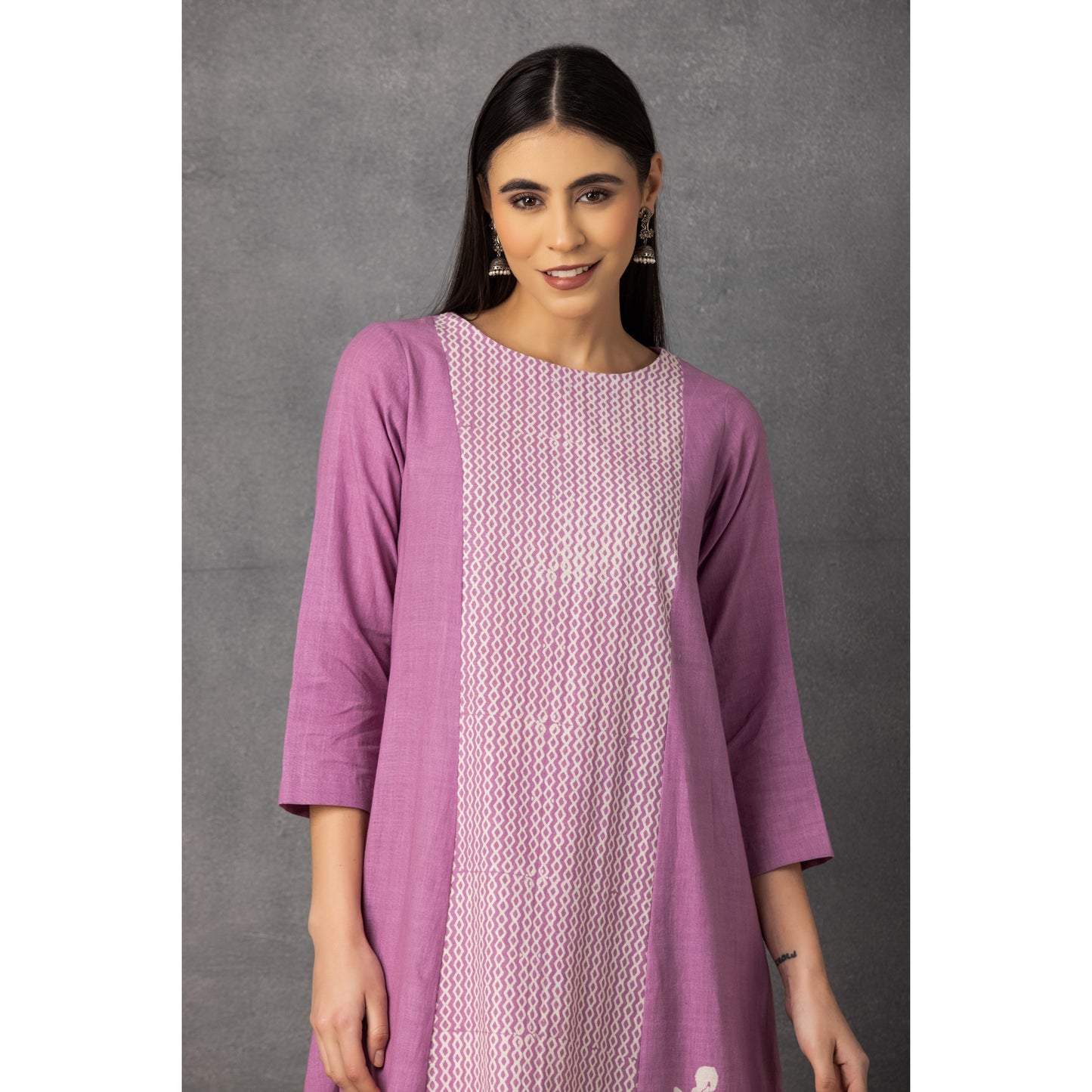 M9-06 LAVENDER SOFT KHADI PRINTED ASYMMETRICAL TUNIC SET
