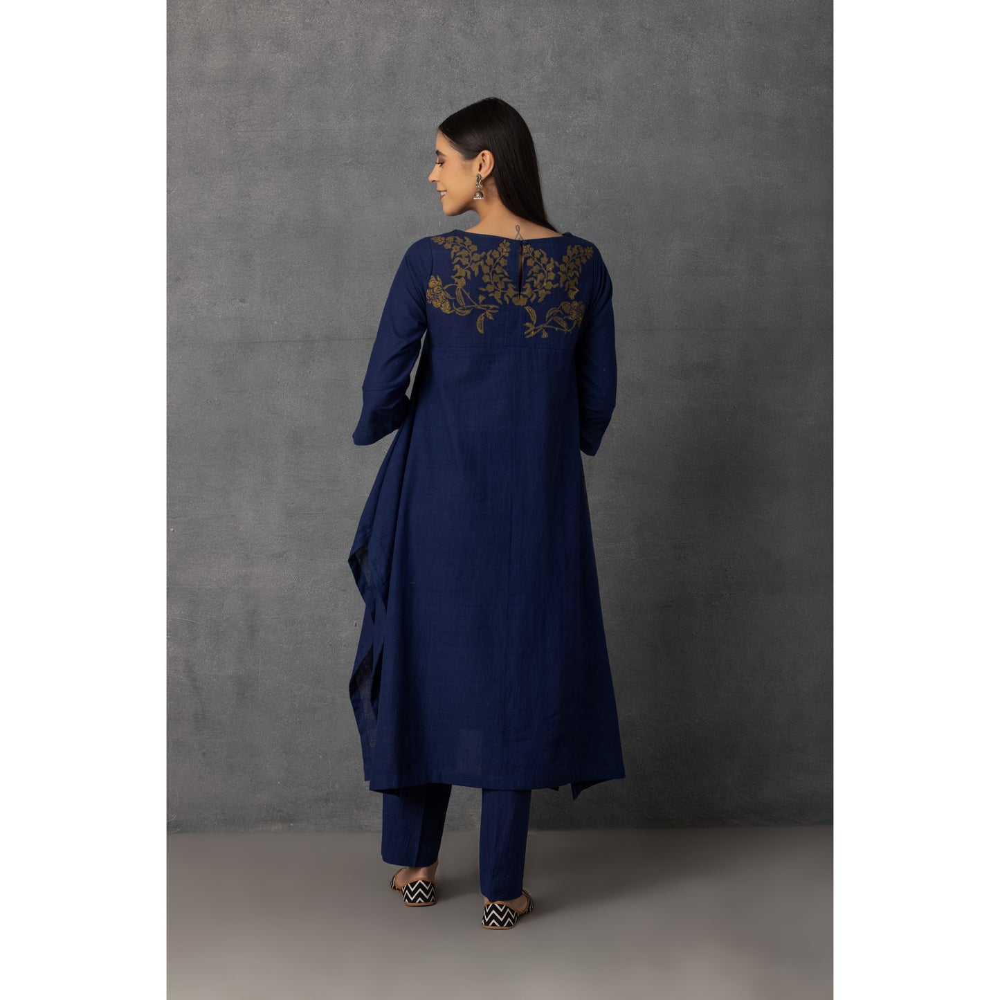 M9-11 BLUE SOFT KHADI PRINTED ASYMMETRICAL TUNIC SET