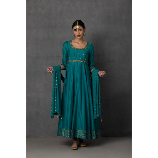 SP-10B TEAL EMBROIDERED ANARKALI SET