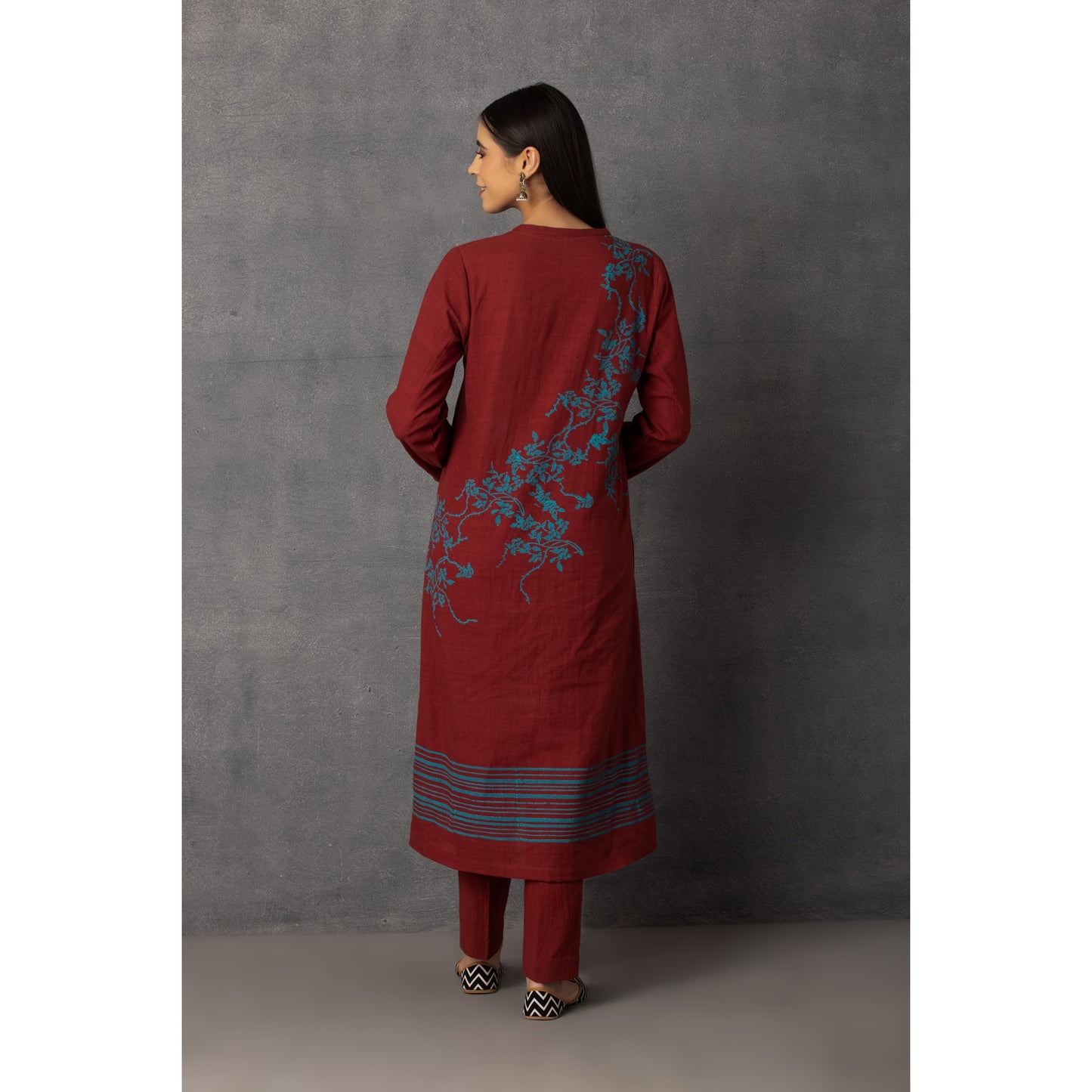 M9-12 MAHROON SOFT KHADI PRINTED A-LINE KURTA SET