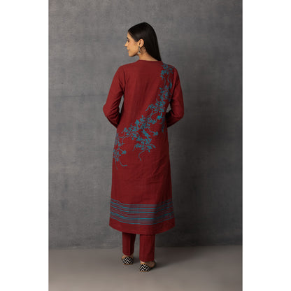 M9-12 MAHROON SOFT KHADI PRINTED A-LINE KURTA SET
