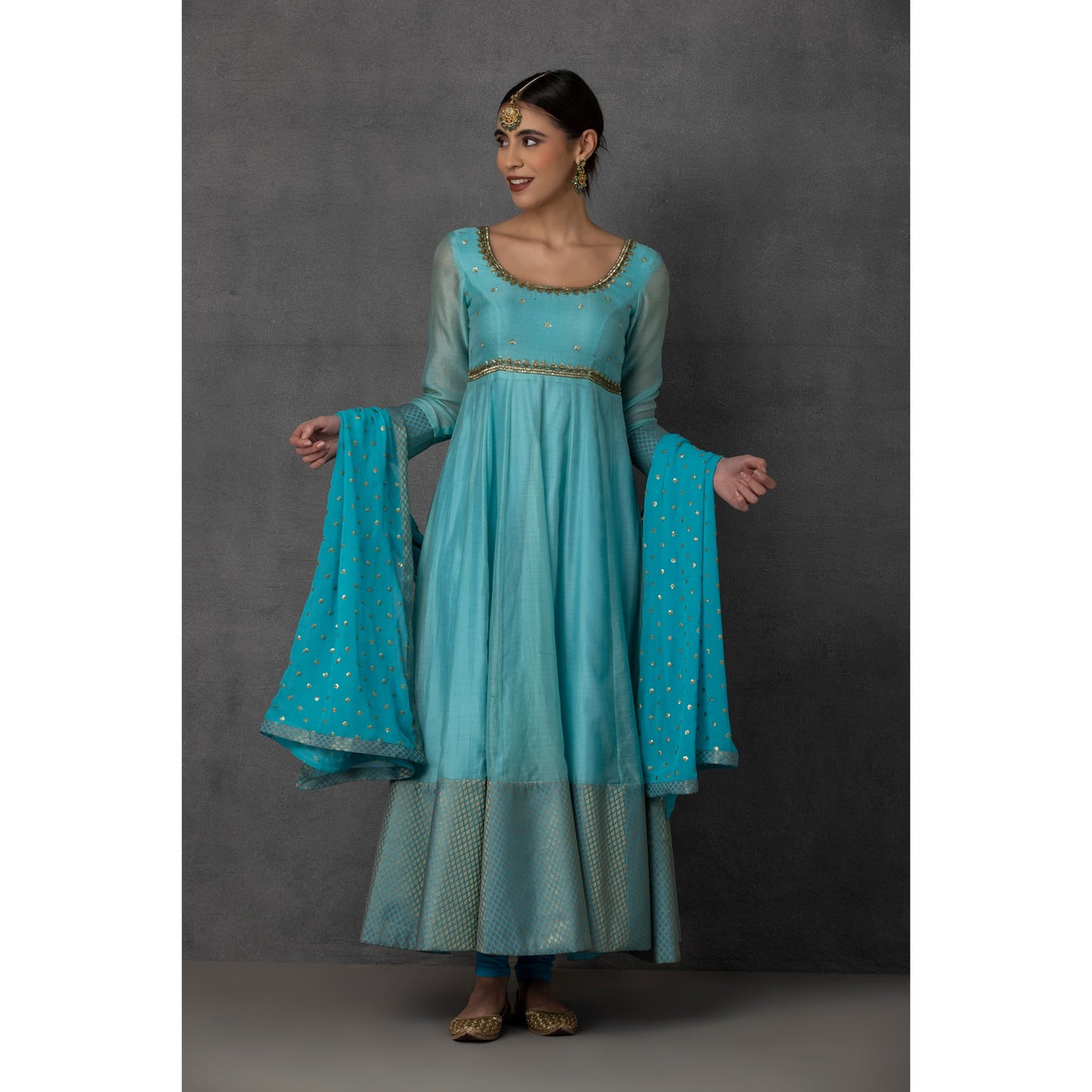 SP-10C SKY BLUE EMBROIDERED ANARKALI SET