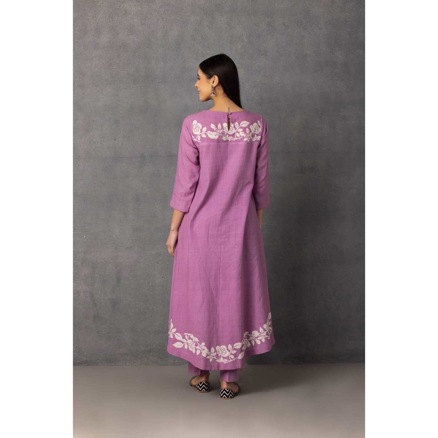M9-06 LAVENDER SOFT KHADI PRINTED ASYMMETRICAL TUNIC SET
