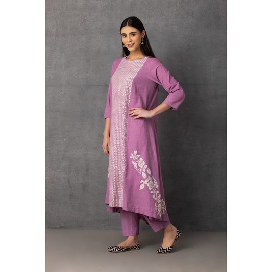 M9-06 LAVENDER SOFT KHADI PRINTED ASYMMETRICAL TUNIC SET