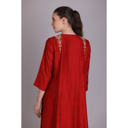 M3-12 RED EMBROIDERED KURTA SET