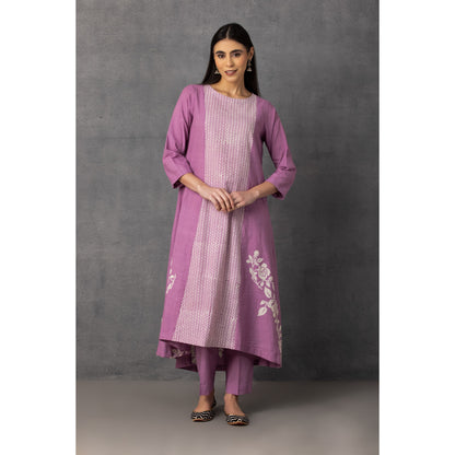 M9-06 LAVENDER SOFT KHADI PRINTED ASYMMETRICAL TUNIC SET