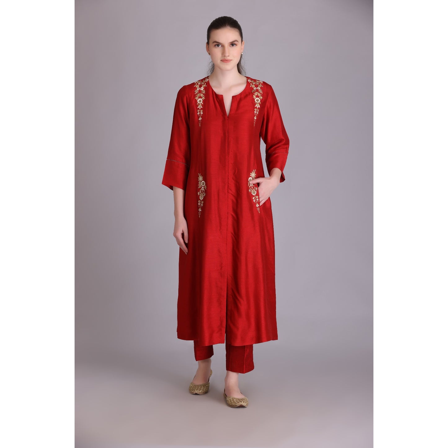 M3-12 RED EMBROIDERED KURTA SET