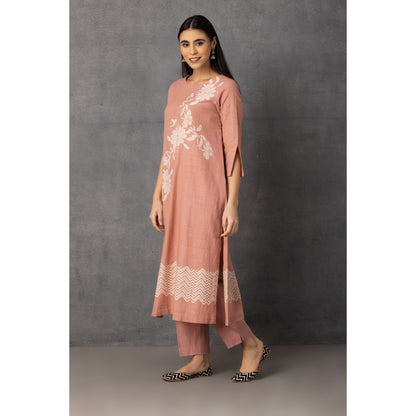 M9-01 ROSE PINK SOFT KHADI PRINTED A-LINE KURTA SET