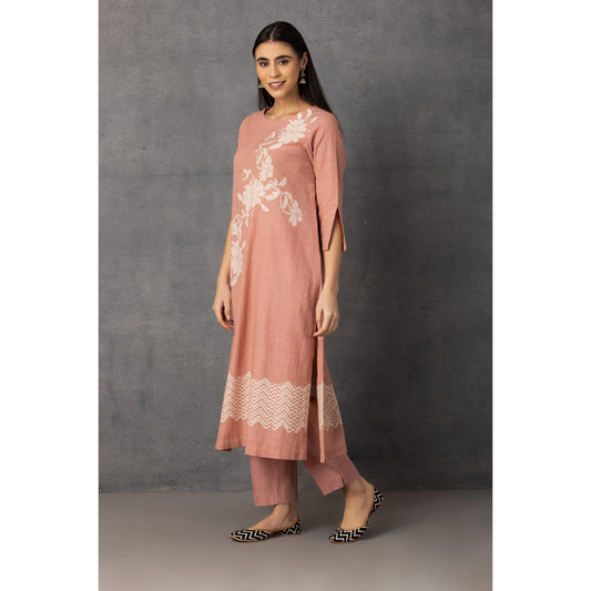M9-01 ROSE PINK SOFT KHADI PRINTED A-LINE KURTA SET