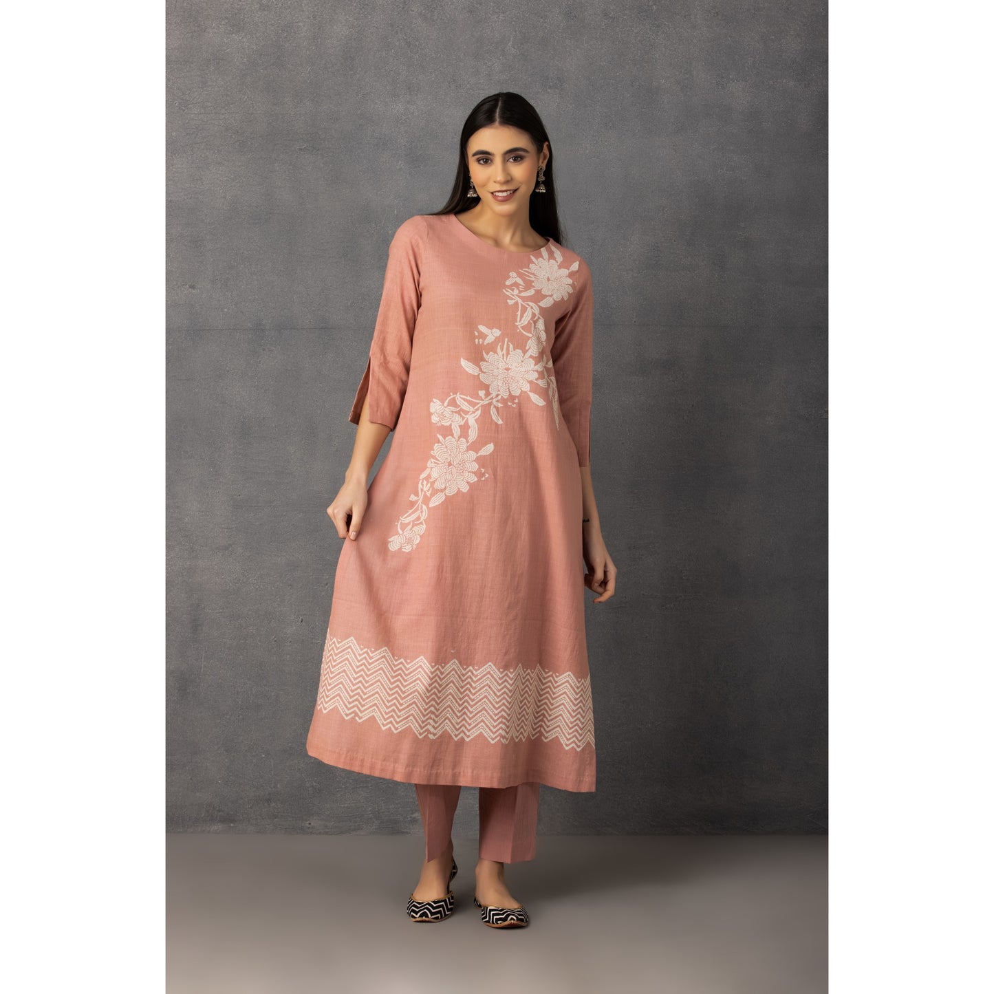 M9-01 ROSE PINK SOFT KHADI PRINTED A-LINE KURTA SET