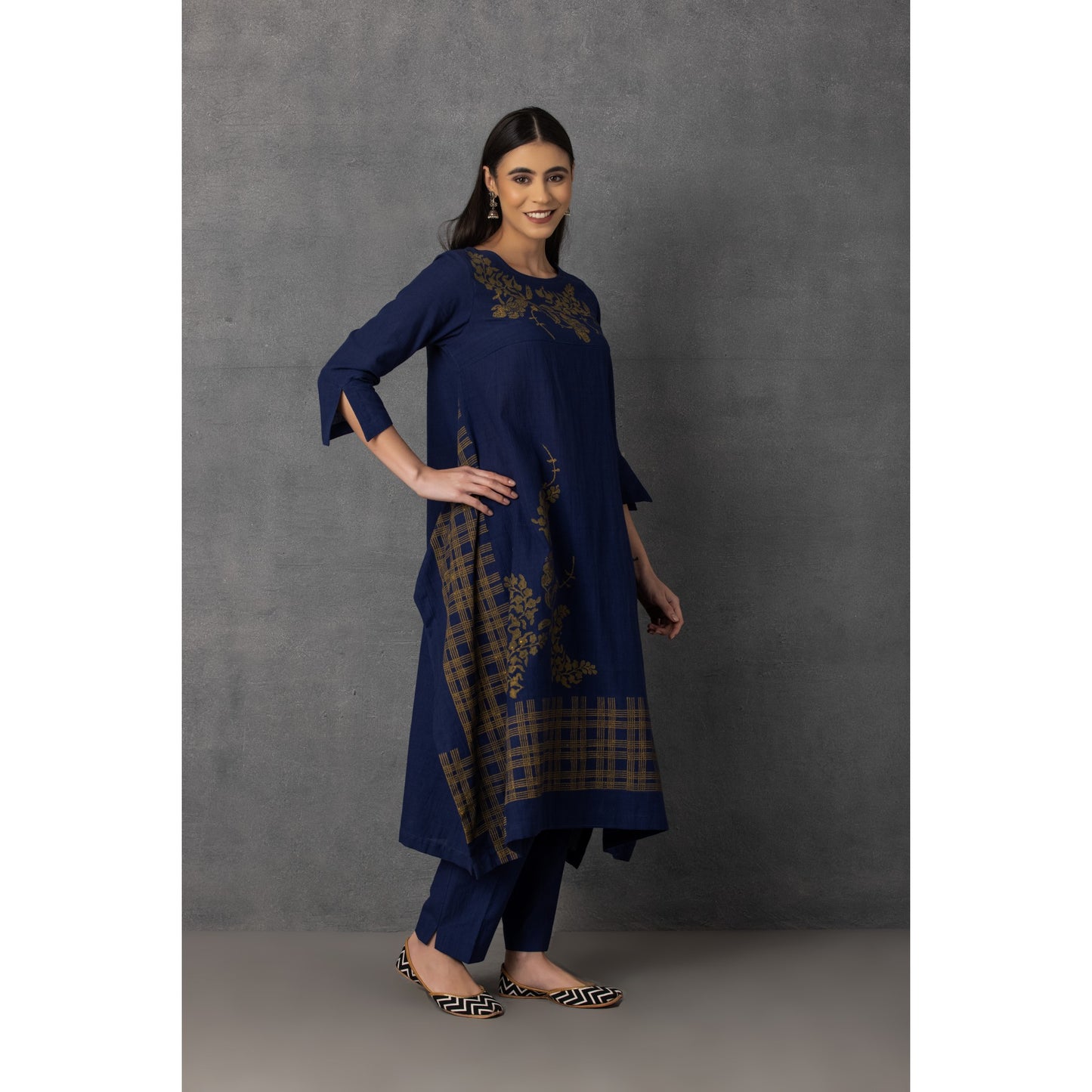 M9-11 BLUE SOFT KHADI PRINTED ASYMMETRICAL TUNIC SET