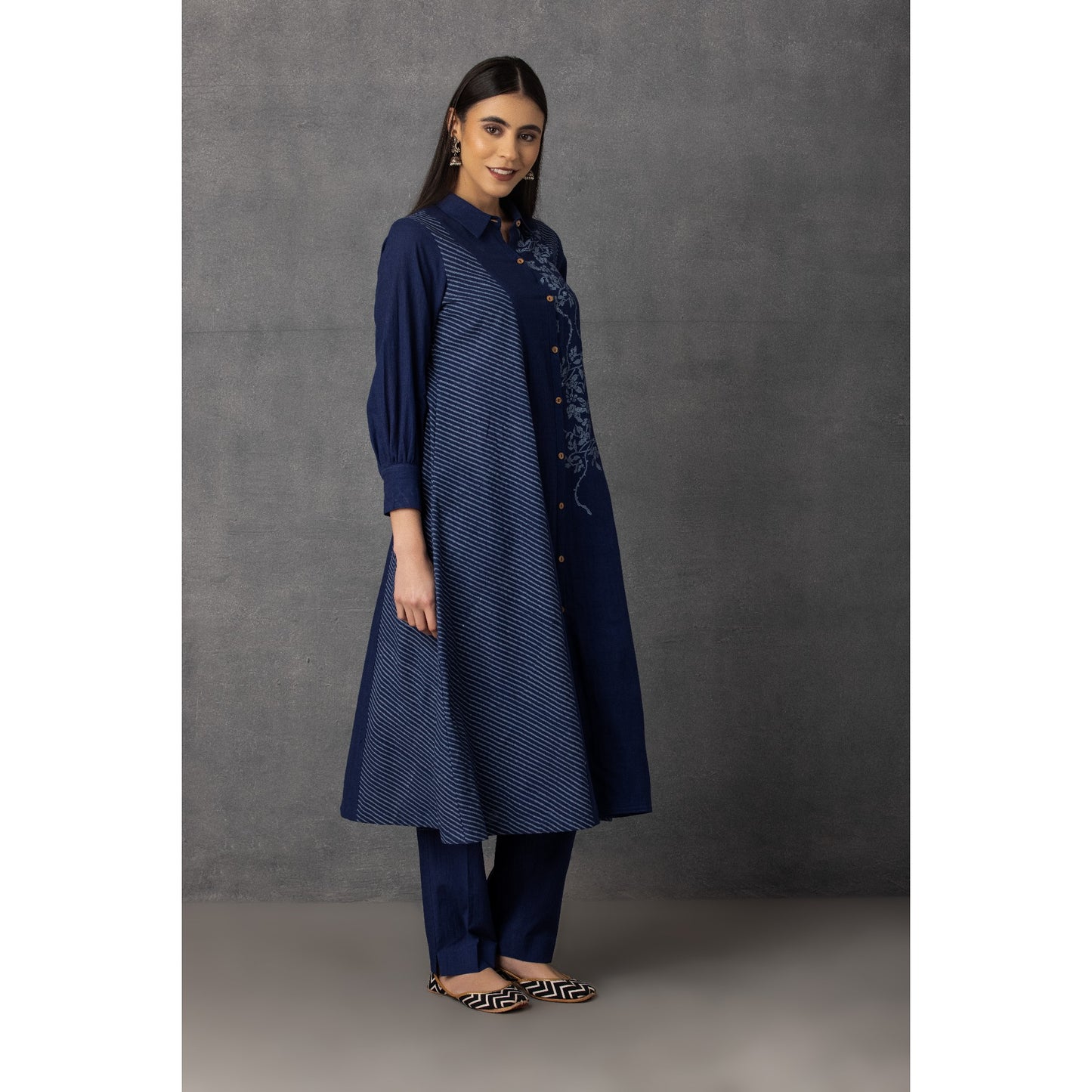 M9-05 INDIGO SOFT KHADI PRINTED SHIRT-DRESS SET